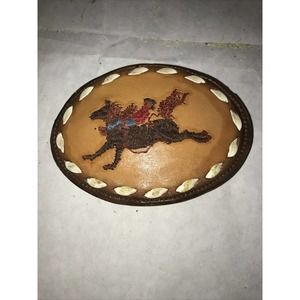 Nocono Leather Belt Buckle Embroidered Bucking Bronco